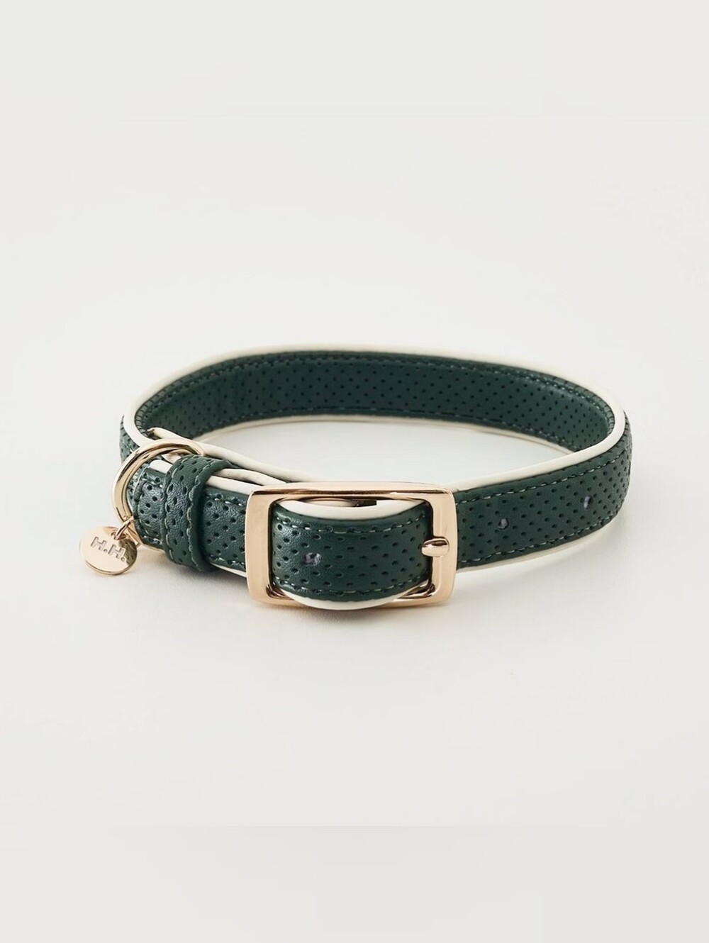 Dog Collar, Moto Vegan Leather, Green and White. Medium, NWT